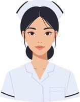 Nurse character in flat design style wearing a white uniform and cap with a calm expression in art vector