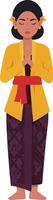 Woman in traditional attire standing with hands together in prayer, showcasing a minimalistic design style, perfect for cultural themes in art vector