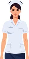 Confident female nurse in a professional uniform with a cap, showcasing a minimal design style, exuding warmth and dedication in illustration vector