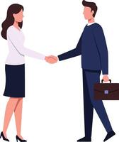 Professional handshake between a businesswoman and businessman in a sleek, minimal style illustration representing collaboration and success in a corporate setting vector