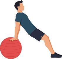 A man exercising with a red stability ball in a casual setting, showcasing minimalistic flat design art vector