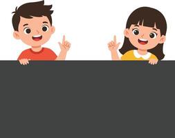 Two cheerful children with raised hands, featuring a flat design style, expressing joy and excitement in vibrant colors, illustration vector