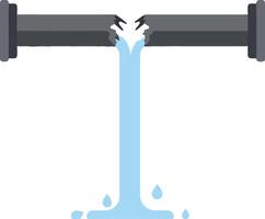 Two broken pipes leaking water depicted in a minimal and flat design style showcasing environmental concerns in illustration vector