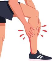 Athlete experiencing discomfort while holding their knee in a flat, minimal style illustration depicting pain and concern during physical activity vector