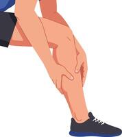 A person in sports attire experiencing discomfort while holding their knee in a minimal illustration depicting physical strain and focus on wellness vector