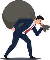 A man in a business suit stealing a large bag filled with money in a flat illustration depicting a crime scene with tension and urgency vector