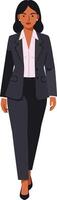 Confident businesswoman in a tailored suit walking forward in a minimalistic design style illustration vector