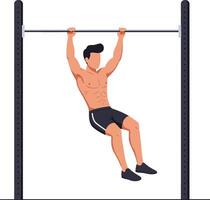 Athletic man performing a pull-up on a horizontal bar in a minimal style illustration showcasing strength and determination vector