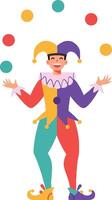 Colorful jester juggling bright balls in a playful flat design style art vector