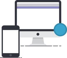Modern desktop computer and smartphone in a flat design style showcasing digital connectivity and technology interaction in vibrant art vector