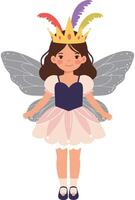 Enchanting fairy girl with colorful crown and delicate wings in a cheerful flat design art vector