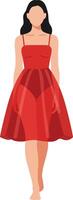 Woman walking confidently in a vibrant red dress with a playful, minimal style showcasing elegance and grace in art vector