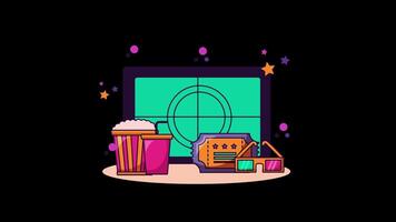 Cinema Movie theater with popcorn and drinks animation video