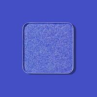 Top view eye shadow glitter blue swatch with shadow, monochrome minimal style photo, sparkling eyeshadow, colored shiny powder for festive makeup, square shape metal pack, beauty cosmetics photo