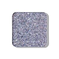 Top view eye shadow glitter silver swatch isolated on white background with shadow, eyeshadow with heart imprint, shiny colored powder for makeup, square shape in metal pack, cosmetic texture photo