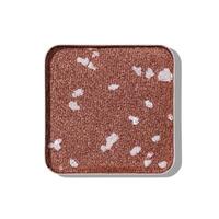 Top view eye shadow glitter beige brown swatch, object isolated on white background with shadow, sparkling eyeshadow, shiny colored powder for festive makeup, square shape pack, beauty texture photo