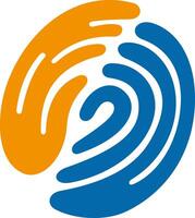 Orange and blue fingerprint with swirling lines, a unique biometric icon showing a distinctive, abstract fingerprint pattern for identity concepts vector