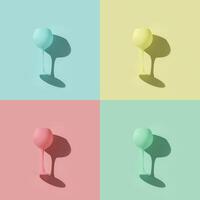 Creative minimal party concept, colorful wine glasses on colored background, creative set of goblet or wineglass, summer drink pastel color. Pop art style idea, flat lay, top view composition photo