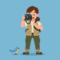 Cartoon Character Taking Photo of Bird with Camera Illustration vector