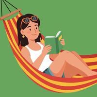 Woman Relaxing in Hammock Reading Book on Summer Vacation vector