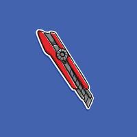 Stylized artwork of a red utility knife on a vivid blue background, emphasizing contrast and simplicity. vector