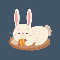 sleeping bunny with easter egg in isolated flat design vector