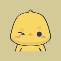 cute blinked eye little chicken face in isolated outline flat design vector