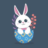 white rabbit on egg shell in isolated flat design vector