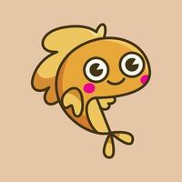 a golden fish with cute face in isolated outline flat design vector
