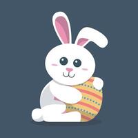 side view white rabbit holding easter egg in isolated flat design vector