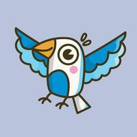 a bird with cute face in isolated outline flat design vector