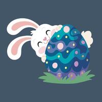 white rabbit hiding behind big easter egg in isolated flat design vector