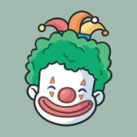 smiley clown head character with outline flat design vector