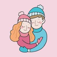 hugging couple in outline flat design vector