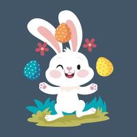 white rabbit playing egg in isolated flat design vector