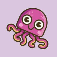an octopus with cute face in isolated outline flat design vector