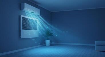 Modern Air Conditioning System Illuminating a Serene Room at Night photo