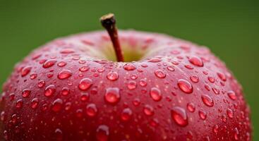 A CloseUp View of a Red Apple Covered in Dew Drops photo