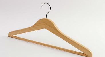 A Sleek and Sturdy Light Oak Wooden Clothes Hanger with a Chrome Hook photo