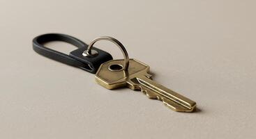 Sleek Minimalist Brass Key with Leather Keychain A Symbol of Security and Access photo