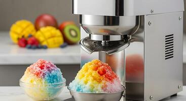 Delightful Rainbow Shaved Ice Creation with a Stainless Steel Shaver Machine photo