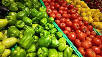 Fresh vegetables displayed in a vibrant market setting video