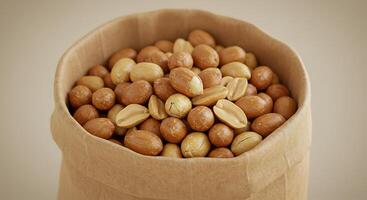 A Paper Bag Overflowing with Roasted Peanuts Ready for Snacking photo