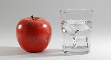 A Red Apple and a Glass of Sparkling Water photo