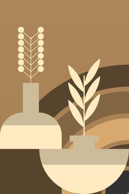 Flat leaf pot bohemian vase plant boho wall art background