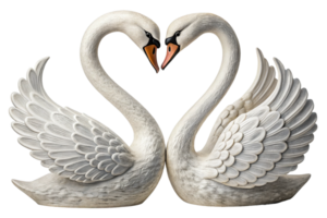 Two handcrafted swans creating a heart shape with their necks in a decorative display png