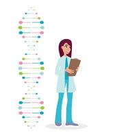 Female scientist with a DNA structure and clipboard vector