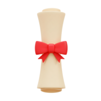 3D Rendered Certificate Scroll with Red Bow png