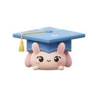 Cute Graduate Bunny 3D Render Graduation Cap png