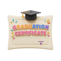 Graduation Certificate 3D Render of Colorful Certificate and Graduation Cap png